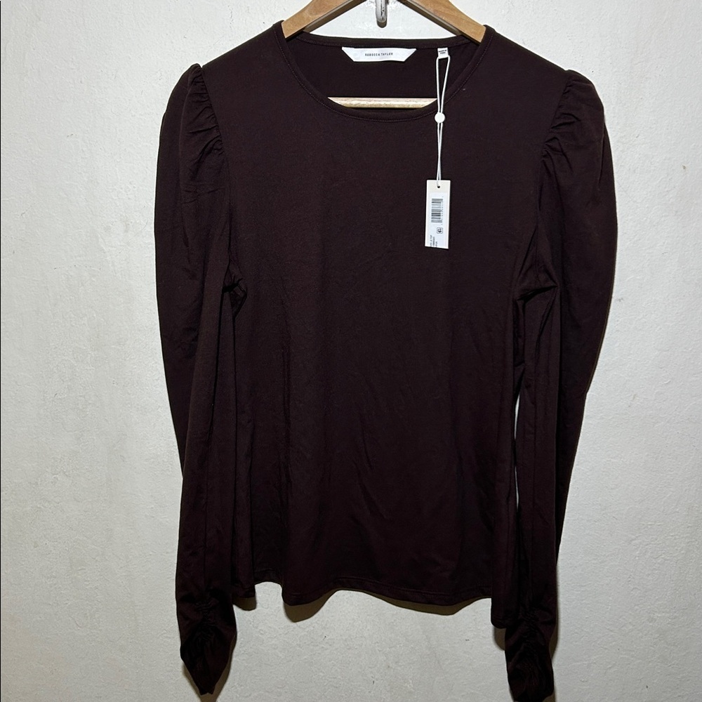 Rebecca Taylor Ruched Long Sleeve Brown Top Size Large NWT - Picture 6 of 11